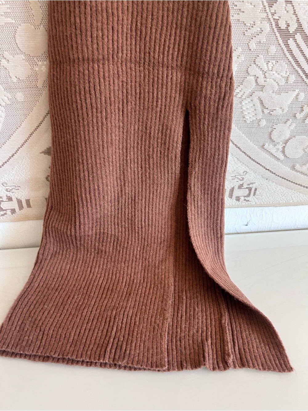 Cider Ribbed Knit Slip midi sweater Dress - Brown small - Picture 2 of 4